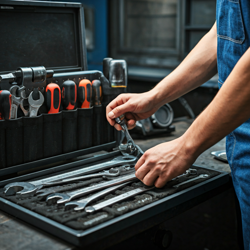 Close up of carefully organized premium tools